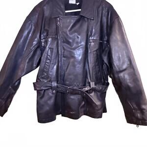 Vintage Boutique Europa Wms Full Leather Moto Jacket Black SZ 12 Oversized Biker